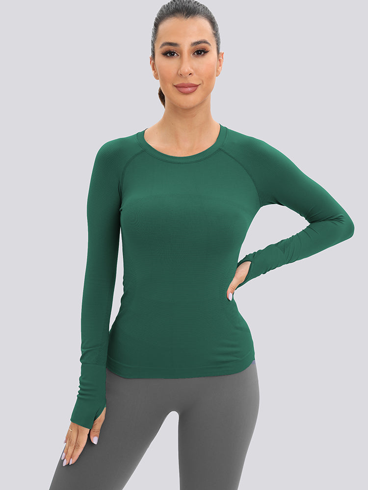 MathCat Long Sleeve Workout Shirts Breathable Thumb Holes Tops Dark Green