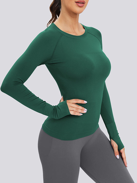 MathCat Long Sleeve Workout Shirts Breathable Thumb Holes Tops Dark Green