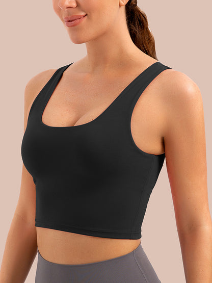 MathCat Scoop Neck U Back Padded Low Impact Workout Sports Bra Black