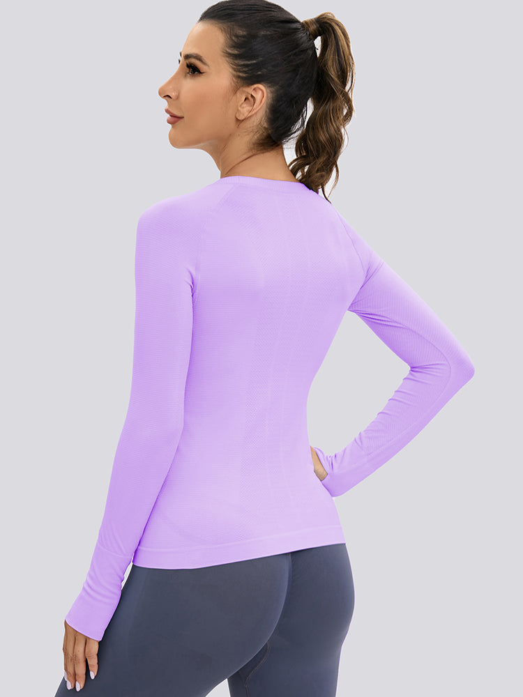 MathCat Long Sleeve Workout Shirts Women's Compression Shirts with Thumb Holes Purple