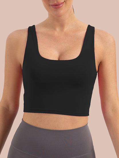 MathCat Scoop Neck U Back Padded Low Impact Workout Sports Bra Black