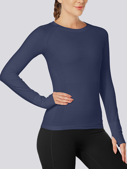 MathCat Quick Dry Gym Athletic Long Sleeve Workout Shirts for Women 2 Navy-long