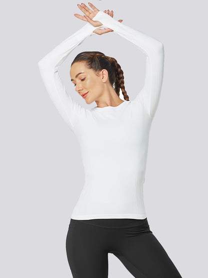 MathCat Quick Dry Gym Athletic Long Sleeve Workout Shirts for Women White