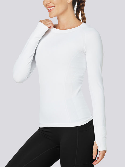 MathCat Quick Dry Gym Athletic Long Sleeve Workout Shirts for Women White