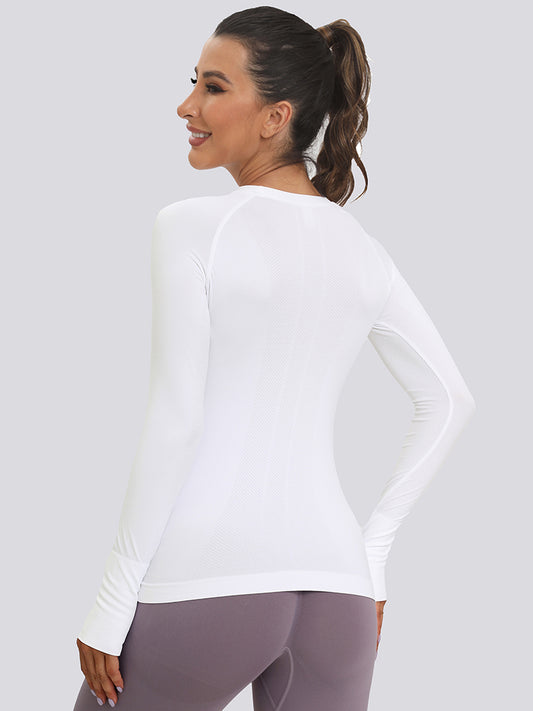 MathCat Long Sleeve Workout Shirts Yoga Running Women's Compression Shirts with Thumb Holes White
