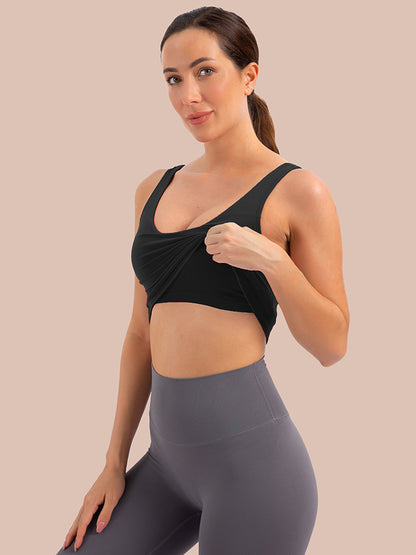 MathCat Scoop Neck U Back Padded Low Impact Workout Sports Bra Black