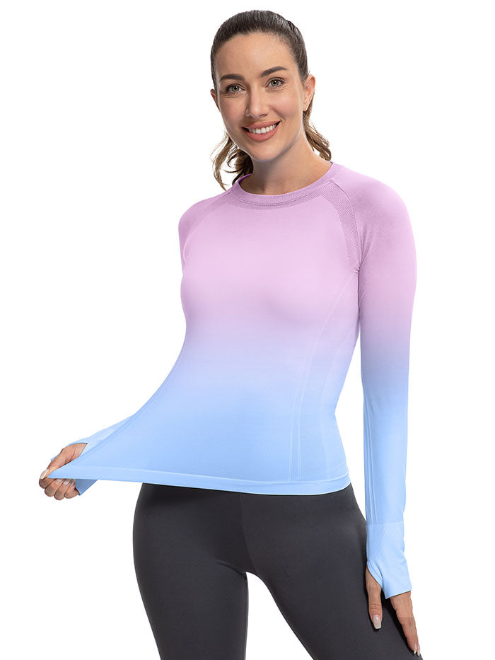 MATHCAT Seamless Gradient Running Long Sleeve Athletic Shirts Pre-sale