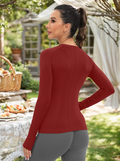 MathCat Long Sleeve Workout Shirts Women's Compression Shirts with Thumb Holes Burgundy