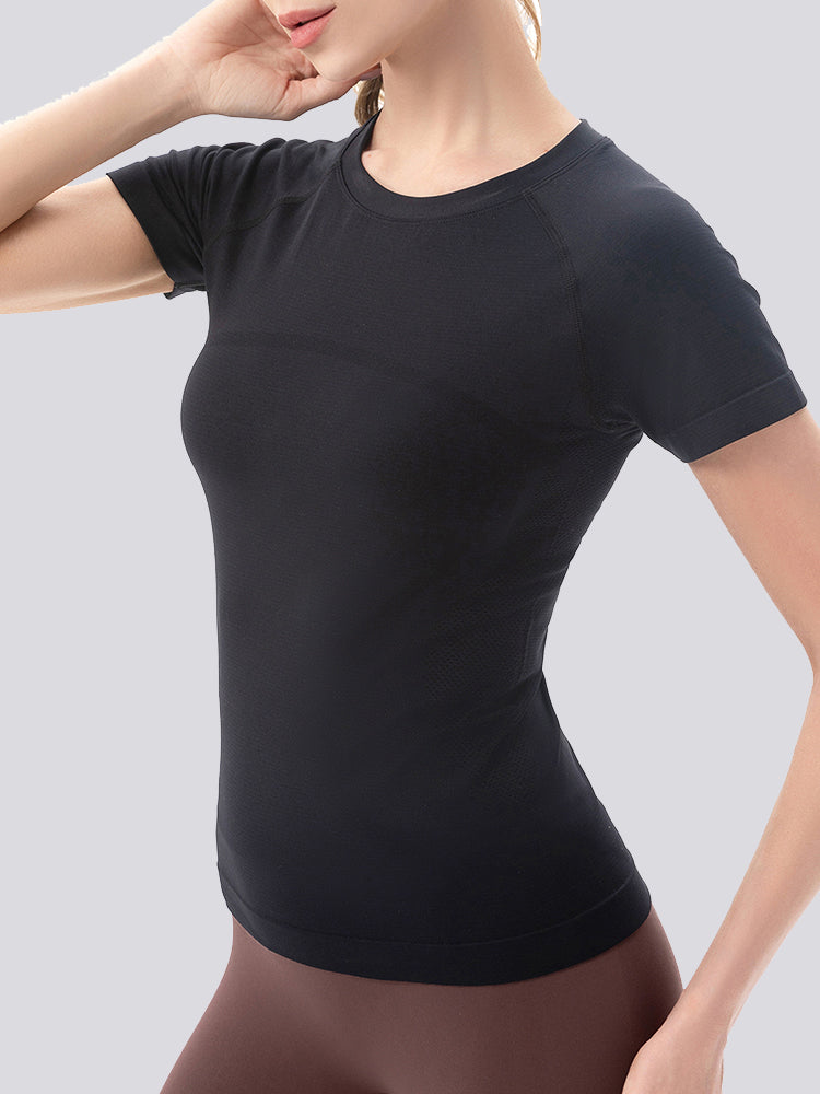MathCat Seamless Yoga Athletic Workout T-Shirts Black