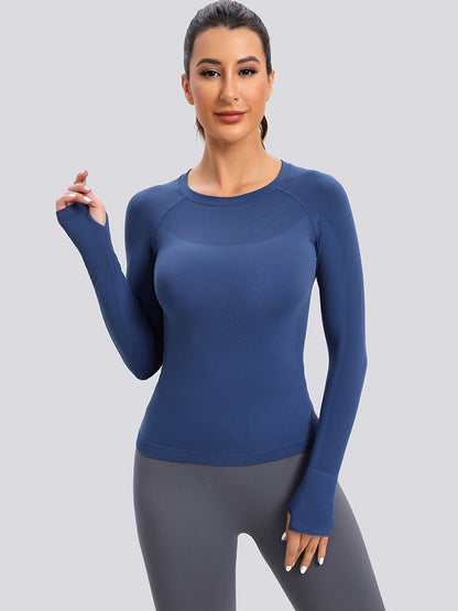 MathCat Seamless  Long Sleeve Workout Shirts for Women Navy