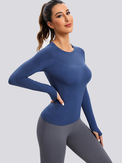 MathCat Seamless  Long Sleeve Workout Shirts for Women Navy