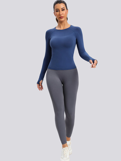 MathCat Seamless  Long Sleeve Workout Shirts for Women Navy