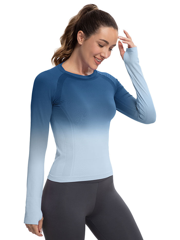 MATHCAT Seamless Gradient Running Long Sleeve Athletic Shirts Pre-sale