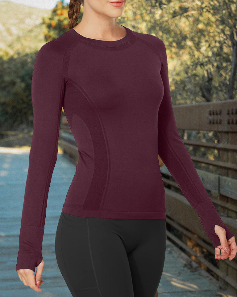 MathCat Quick Dry Gym Athletic Long Sleeve Workout Shirts for Women Dark Red