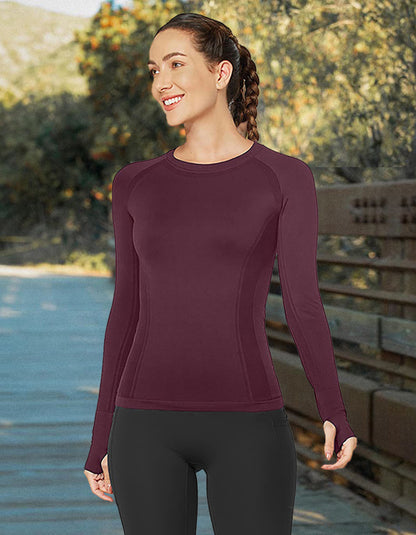 MathCat Quick Dry Gym Athletic Long Sleeve Workout Shirts for Women Dark Red