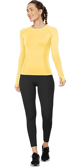 MathCat Breathable Seamless Long Sleeve Workout Shirts Sports Running Yoga Shirt Yellow