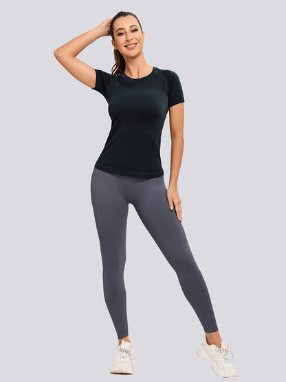 MathCat Yoga Short Sleeve Shirts Soft Seamless Gym T-Shirts Black