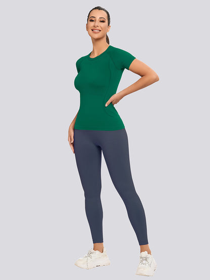 MathCat Yoga Short Sleeve Shirts Soft Seamless Gym T-Shirts Azuregreen