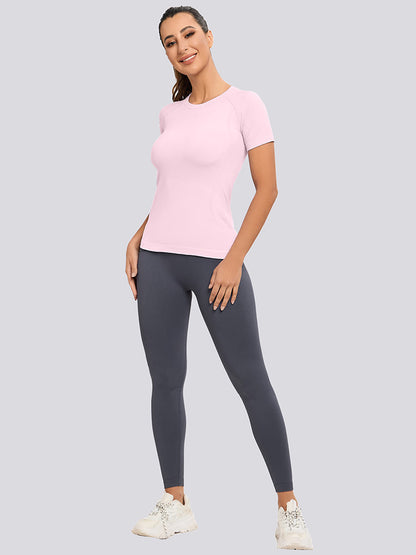 MathCat Yoga Short Sleeve Shirts Soft Seamless Gym T-shirt Light Pink