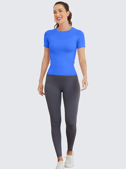 MathCat Seamless Soft Workout Tops T-shirt Lakeblue