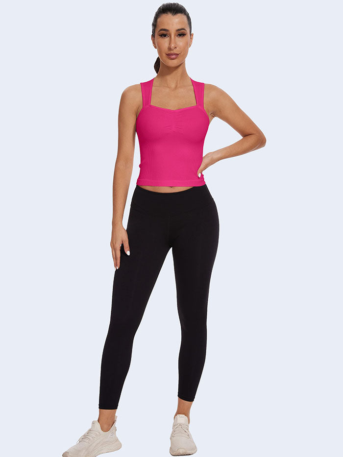 MathCat Square Neck Seamless Athletic Ribbed Racerback Crop Tank Tops Wildberry