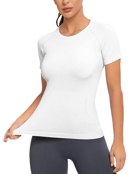 MathCat Yoga Short Sleeve Shirts Soft Seamless Gym T-Shirts Purple