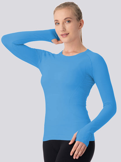 MathCat Breathable Seamless Long Sleeve Workout Shirts Sports Running Yoga Shirt Blue_02
