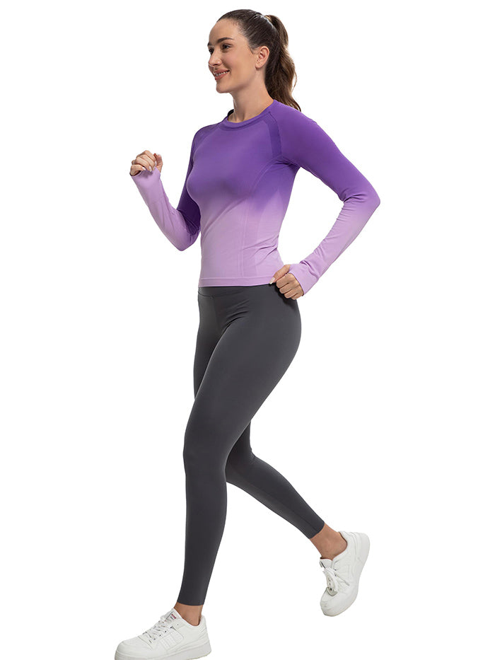 Mathcat Seamless Gradient Running Long Sleeve Athletic Shirts purple