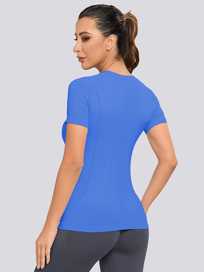 MathCat Yoga Short Sleeve Shirts Soft Seamless Gym T-Shirts Blue03