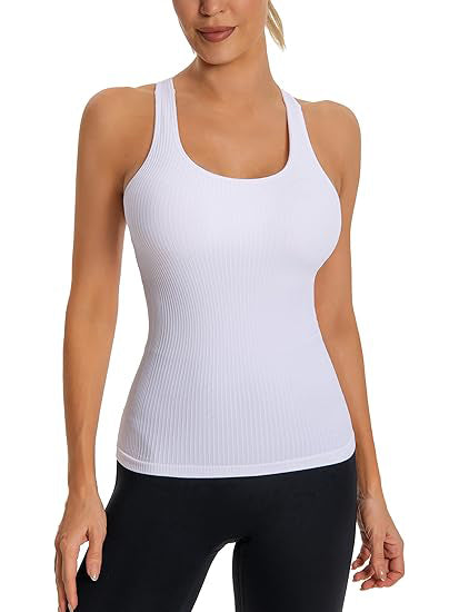 MathCat women's Seamless Workout Tank Top with Built in Bra, Padded Racerback Athletic Yoga Camisole tank top for gym