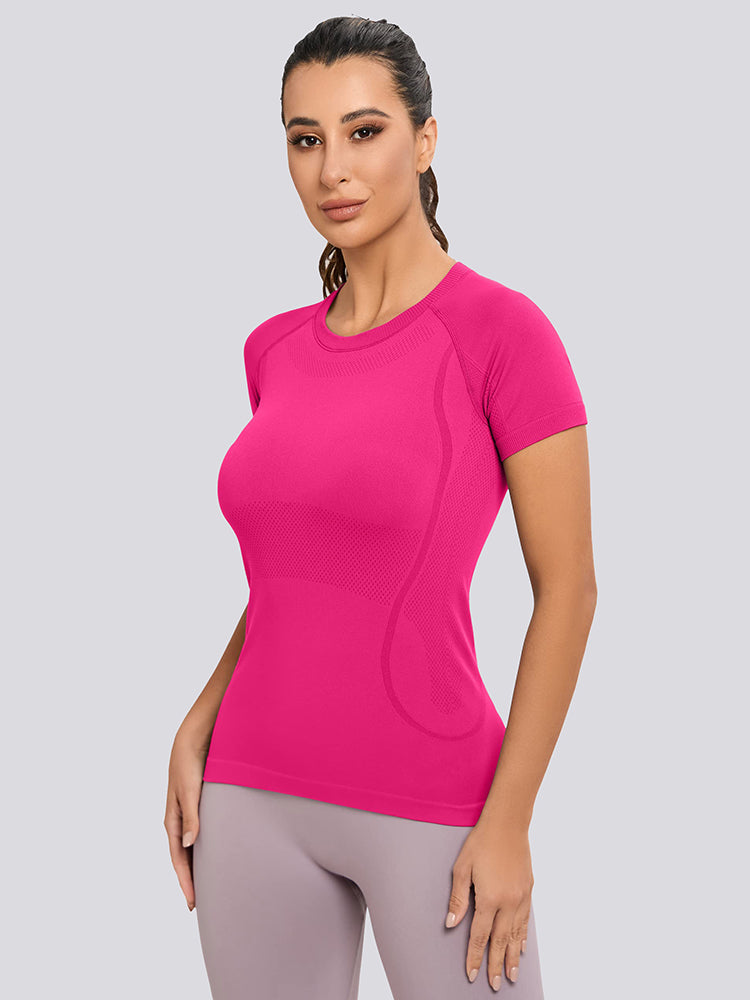 MathCat Yoga Short Sleeve Shirts Soft Seamless Gym T-Shirts Wildberry