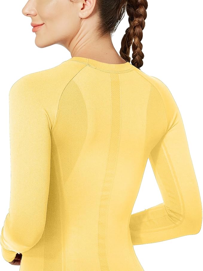 MathCat Breathable Seamless Long Sleeve Workout Shirts Sports Running Yoga Shirt Yellow