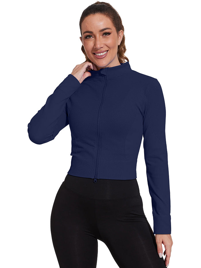 Mathcat Winter Seamless Workout Slim Fit Cropped Athletic Jackets Navy