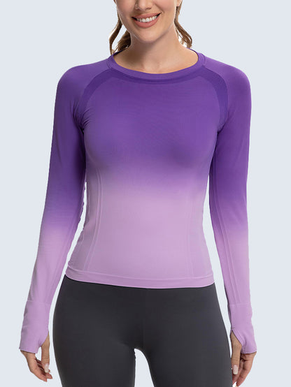 Mathcat Seamless Gradient Running Long Sleeve Athletic Shirts purple