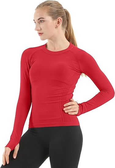 MathCat Quick Dry Gym Athletic Long Sleeve Workout Shirts Red