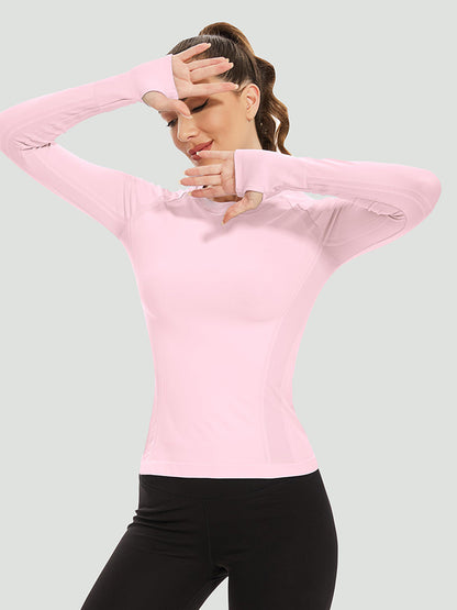 MathCat Quick Dry Gym Athletic Long Sleeve Workout Shirts Lightpink