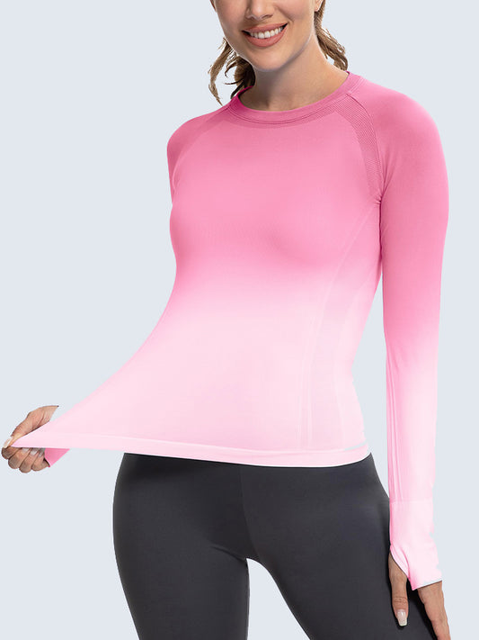 MATHCAT Seamless Gradient Running Long Sleeve Athletic Shirts