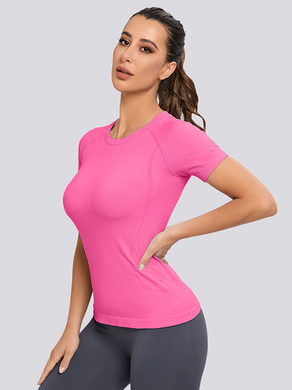 MathCat Yoga Short Sleeve Shirts Soft Seamless Gym T-Shirts Hotpink