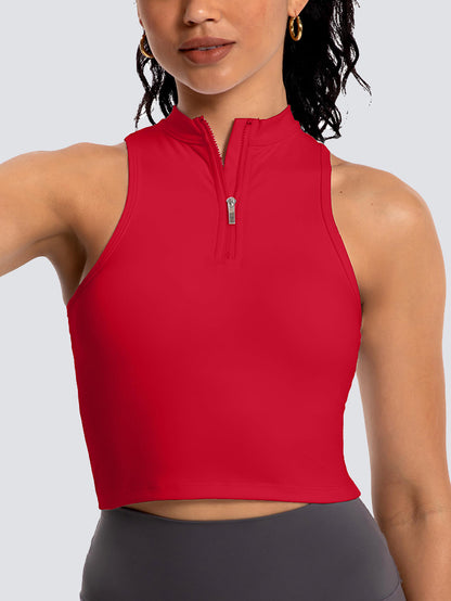 MathCat Half Zipper Racerback Crop Workout Tank Tops Red