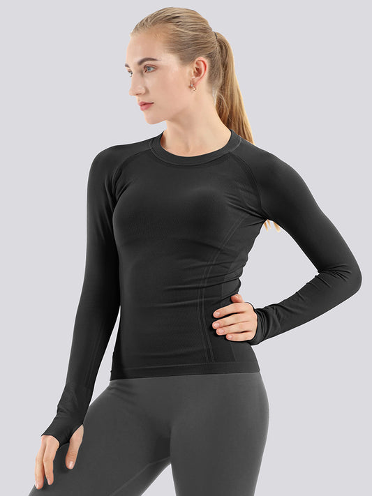 MathCat Breathable Seamless Long Sleeve Workout Shirts  Sports Running Yoga Shirt Black