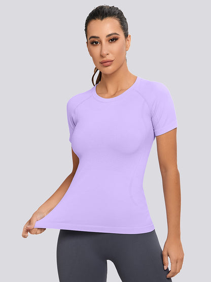 MathCat Yoga Short Sleeve Shirts Soft Seamless Gym T-Shirts Purple