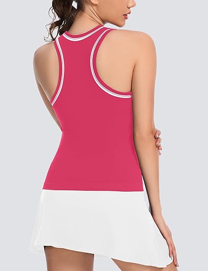 MATHCAT Women's Tennis Tank Tops Seamless Racerback High Neck Workout Tank With Built in Bra for Yoga, Pilates, Gym, Training