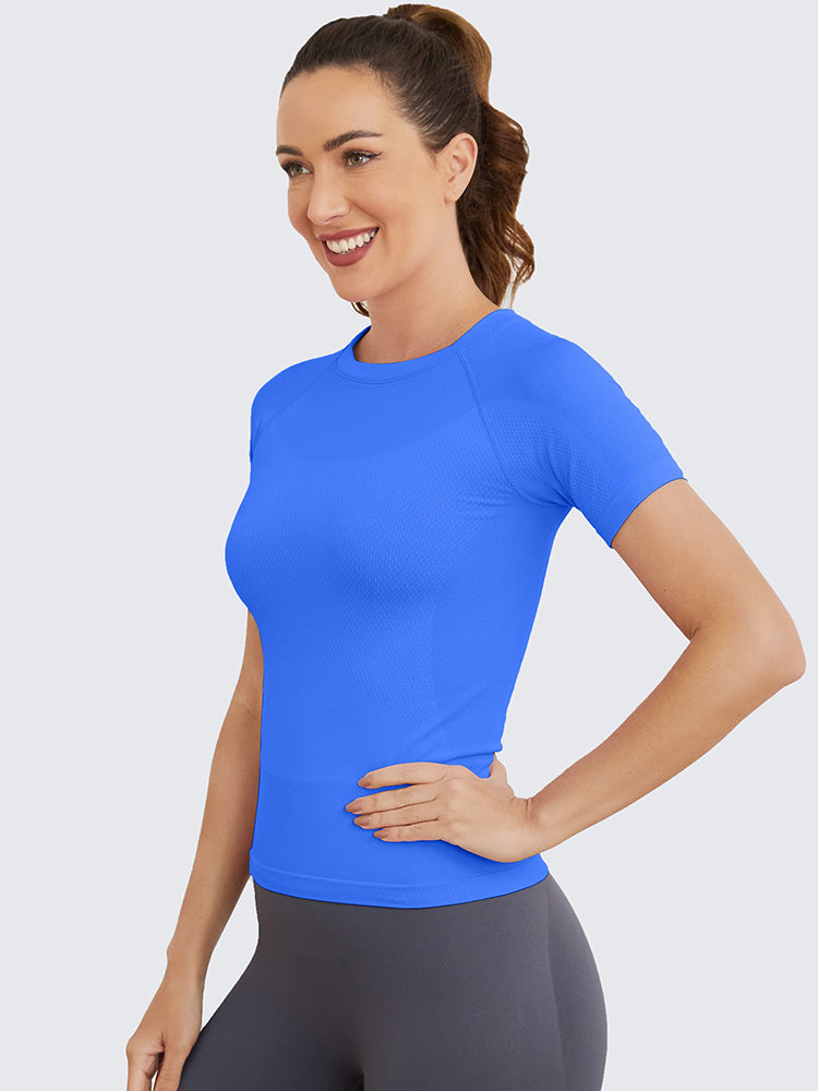 MathCat Seamless Soft Workout Tops T-shirt Lakeblue