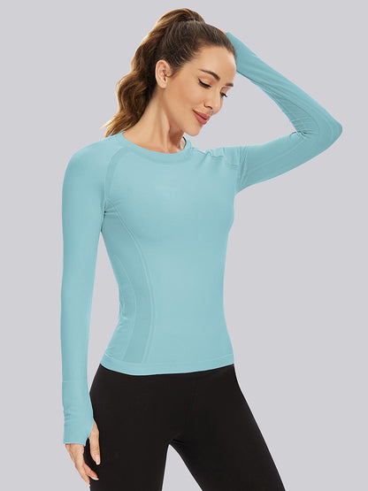 MathCat Quick Dry Gym Athletic Long Sleeve Workout Shirts for Women Scubablue