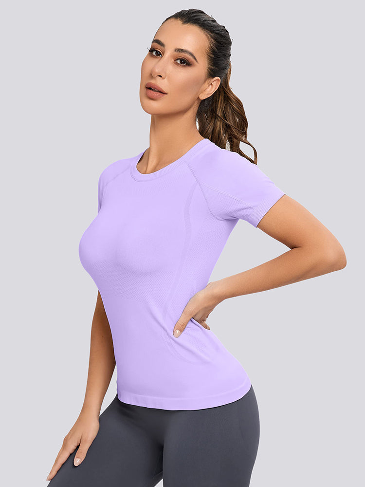 MathCat Yoga Short Sleeve Shirts Soft Seamless Gym T-Shirts Purple