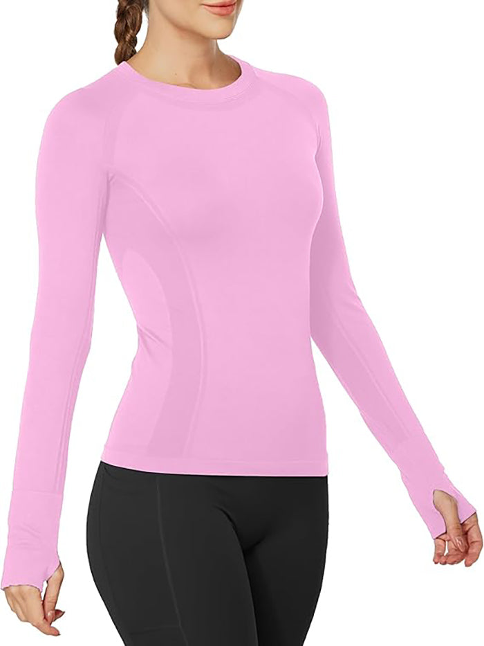 MathCat Breathable Seamless Long Sleeve Workout Shirts Sports Running Yoga Shirt Lilac