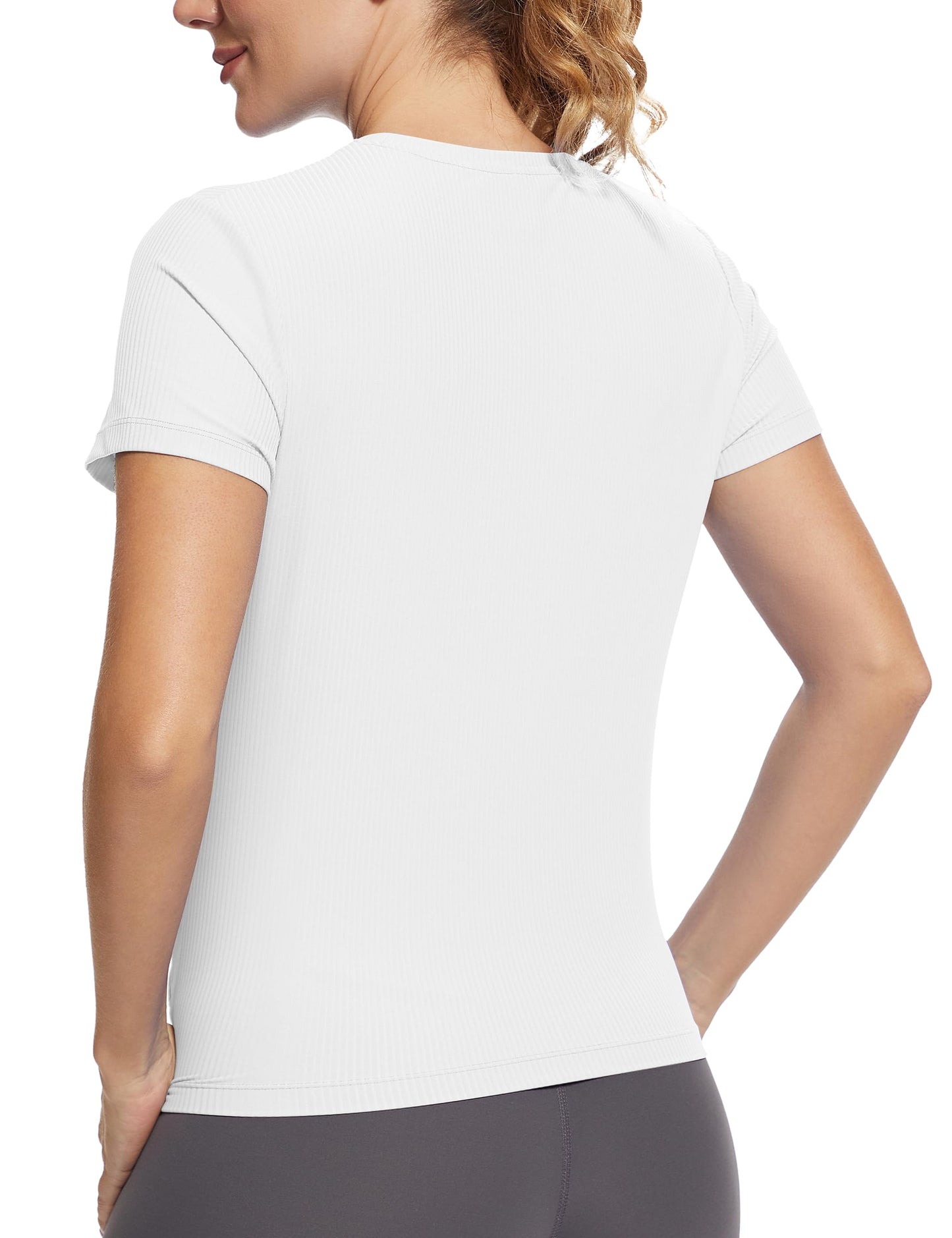 MathCat Cross Hem Workout Shirts Ribbed Seamless Sports White