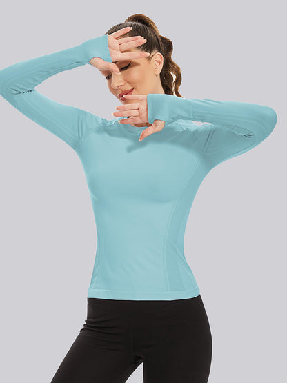 MathCat Quick Dry Gym Athletic Long Sleeve Workout Shirts for Women Scubablue