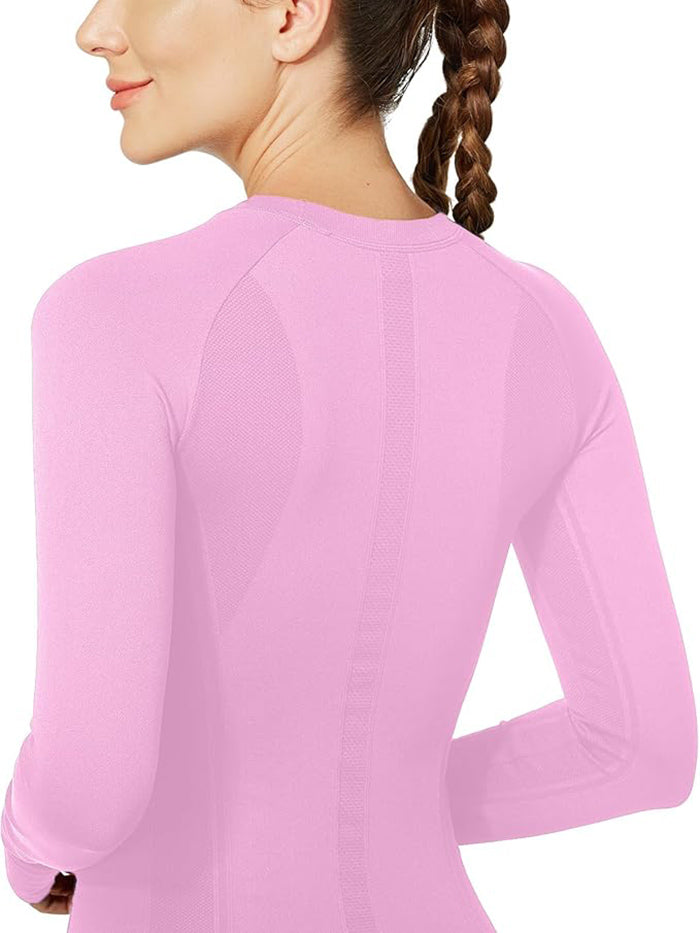 MathCat Breathable Seamless Long Sleeve Workout Shirts Sports Running Yoga Shirt Lilac