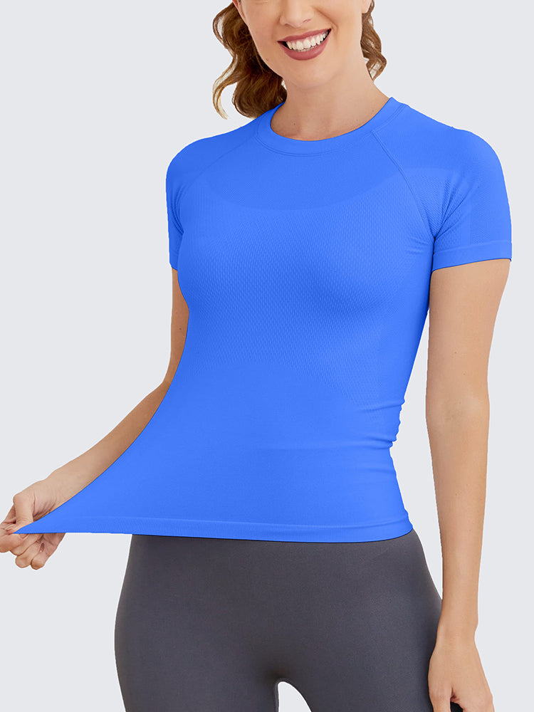 MathCat Seamless Soft Workout Tops T-shirt Lakeblue